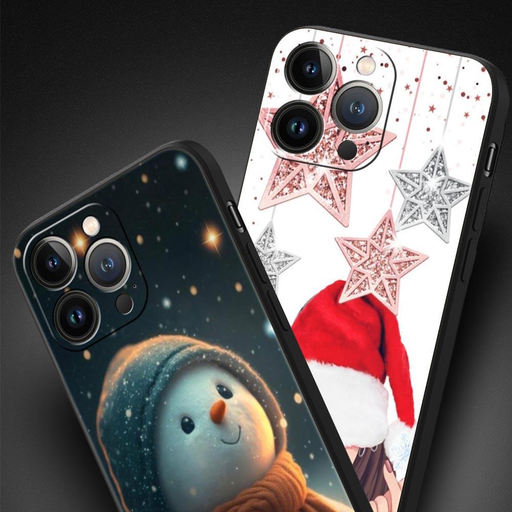 Christmas Graphic Printed Luxury Phone Case For iPhone 13 15 14 12 Mini 11 Pro MAX XR X SE XS 7 8 Plus Silicone Black Cover