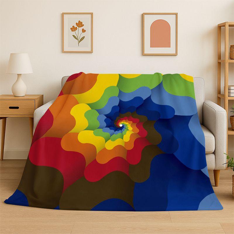 Fashion Rainbow Colour Scenery Flannel Blanket Soft Throw Blanket for Bedroom Living Room Bed Travel Camping Picnic Nap Cover