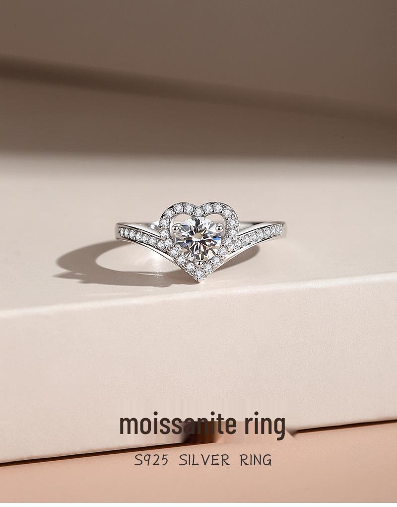 Anello Pavé a Cuore in Moissanite da 0,5ct, Argento 925 da Donna, Regalo di Matrimonio di Alta Gamma