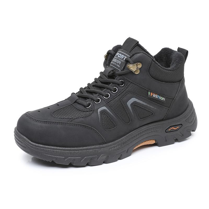 Winter Warm Snow Boots for Men Lightweight Non-Slip Sneakers Comfortable Outdoor Lace-Up Hiking Shoes Walking Work Short Boots With Faux Fur Lined