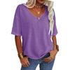 Camiseta feminina gola V casual verão manga curta top solto cor sólida camiseta