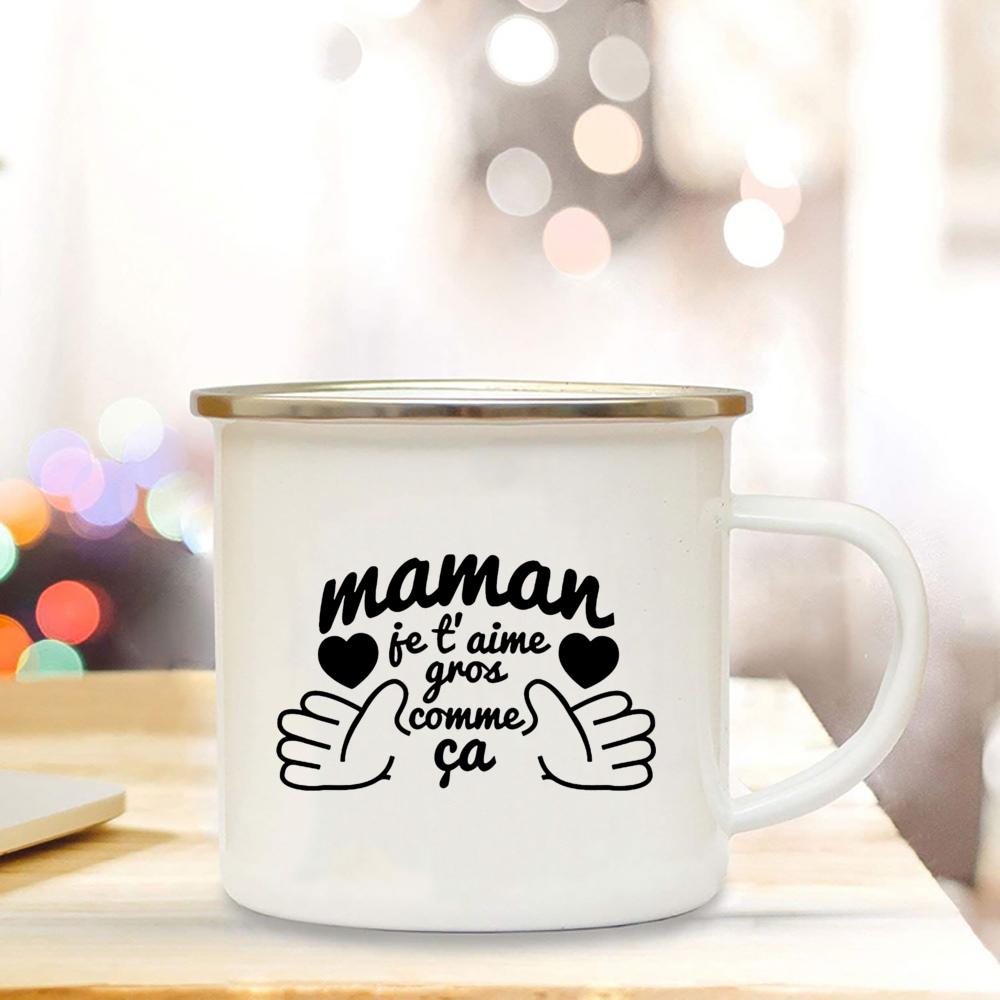 Världens bästa mamma Franskt tryck Emajmugg Kreativ kaffekopp Drycker Vatten Mjölkkopp Emajmugg Hem Dryckesvaror Gåva till Maman