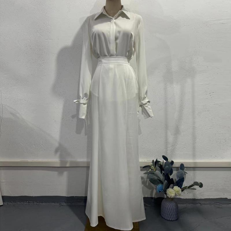 

Элегантный женский костюм-двойка для通勤: Однотонная рубашка и длинное платье Small белый