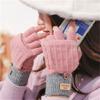 Half finger flip gloves winter ladies cute fleece cold-proof warm wool knitted autumn and winter dew fingers