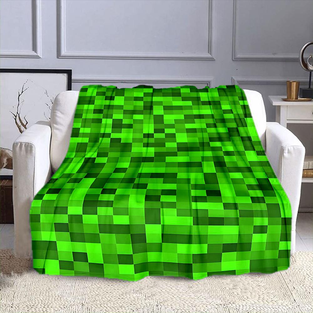 Pixelated Green Digital Pattern Patterned Flannel Blanket Perfect for the Bedroom Living Room, Sofa, or a Little Nap