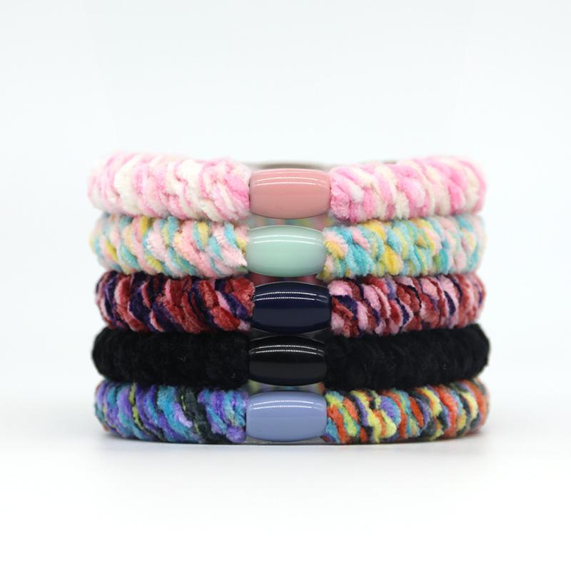 5Pcs Color-Block Plush Hair Ties High Elasticity Thick Rubber Hair Loops Ideal Gift for Women Girls Friends