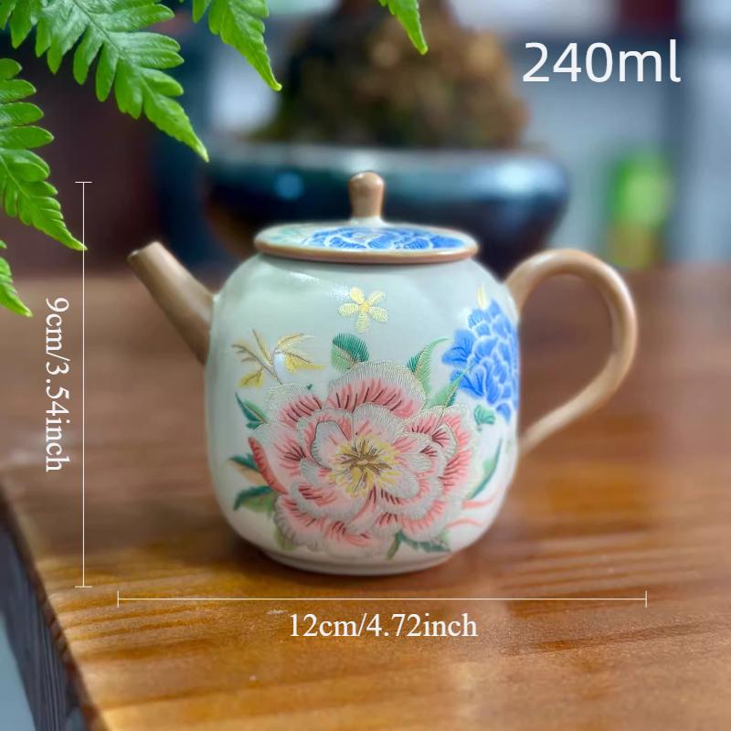 Chaozhou Embroidered Peony Teapot Chinese High-end Kung Fu Tea Set Household Lid Bowl Master's Tea Cup Tea Pot Underglaze Color