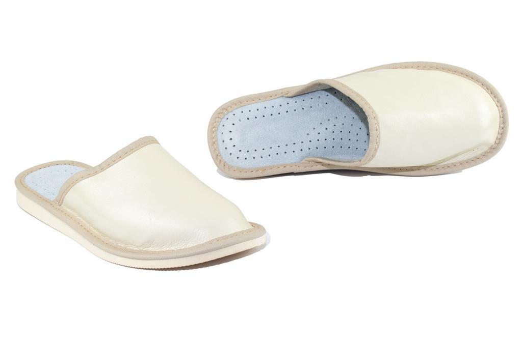 Beige Leather Covered Slippers for Women, Women's Leather Slippers 36