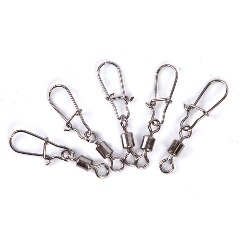 10Pcs Rolling Barrel Swivel With Snap Fishhook Lure Connector Fishing Tackle
