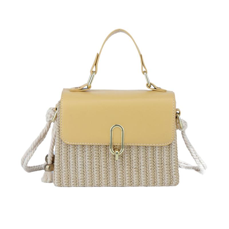 Fashion retro handbag, fashion bag, women's new straw messenger bag, shoulder bag, small square bag.