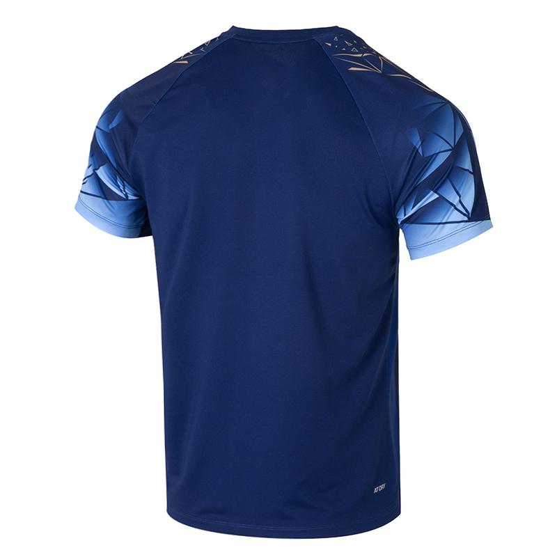 Li Ning Mezinárodní Týmová Soutěžní Série Sportovní Volnočasové Jednoduché Barevné Blokování Krátký Rukáv Badmintonové Tričko Unisex Topy Tmavě Fialová Modrá AAYV021-3