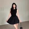 French Niche Black Sleeveless Dress Children's Summer Small Temperament Short Skirt High-end Waist Bud Skirt