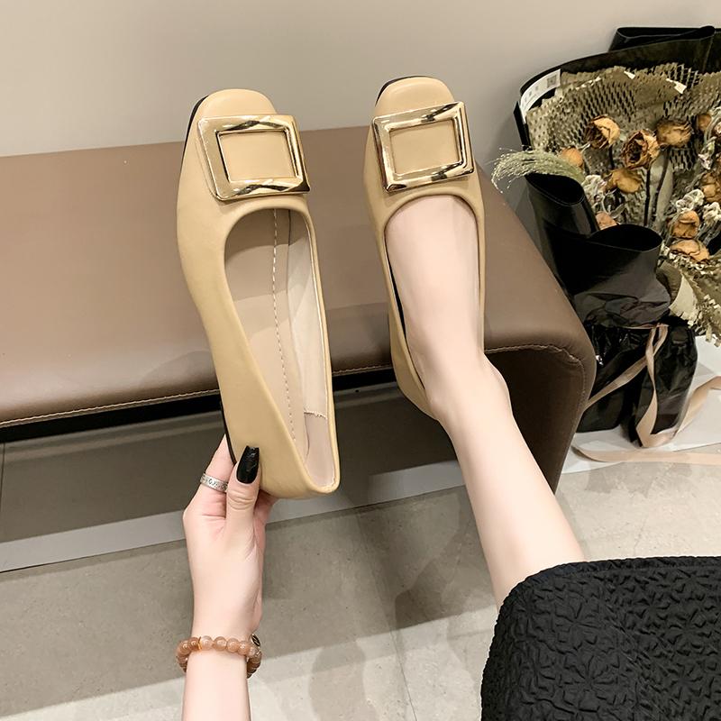 Fashion Luxury Metal Buckle Pumps Women Brides Wedding Shoes Med-High Heels Traf Chunky Heeled Shoes Ladies Office Dress Tacones Femme