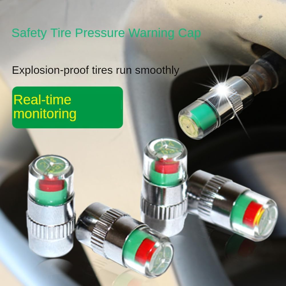 Azwamkue 4pcs Car Tire Pressure Indicator Tire Pressure Gauge Indicator Alert Monitor Valve Cap Sensor External Valve Detection