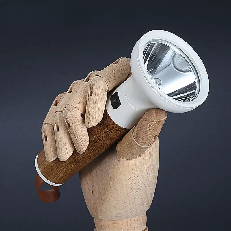 Powerful LED Strong Light Flashlight Aluminium Alloy Torch Imitation Wood Grain Built-in Battery Outdoor Waterproof Camping Lamp