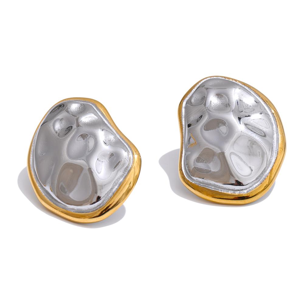 Yhpup Distinctive Stainless Steel Metal Texture Hammer Geometric Stud Earrings Waterproof Minimalist Jewelry Accessories