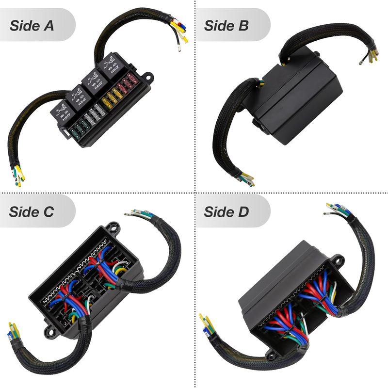 Pre-Wired Fuse Relay Box, 2/3/4/6 Way 4-Pin 40A Relay Block Kit, for Cars Truck Marine Boat Jeep