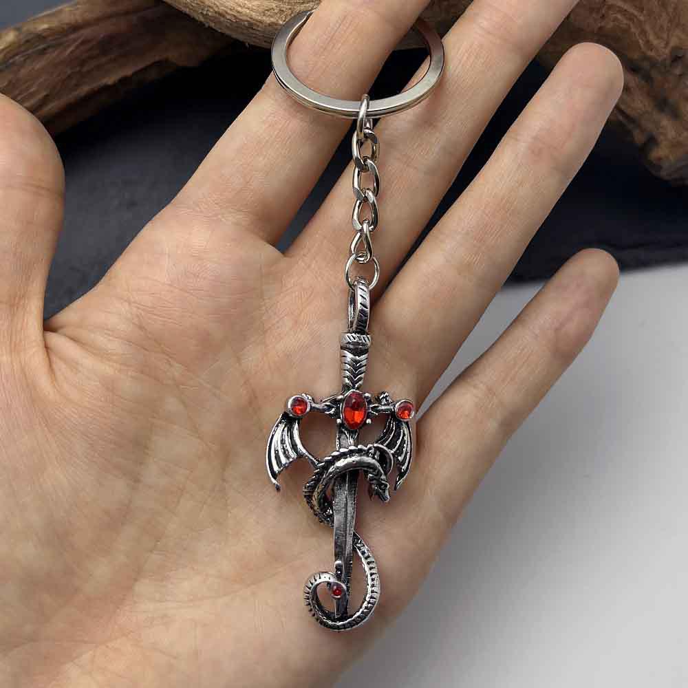 Rhinestone Dragon Sword Pendant Keychain - Trendy Men s Hip Hop Punk Accessory