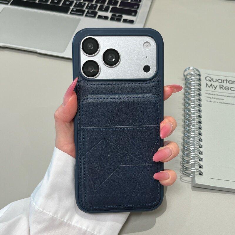 Applicable to iPhone17ProMAX business mobile phone case, leather card bag bracket, Apple 16 all-inclusive anti-drop protective case.
