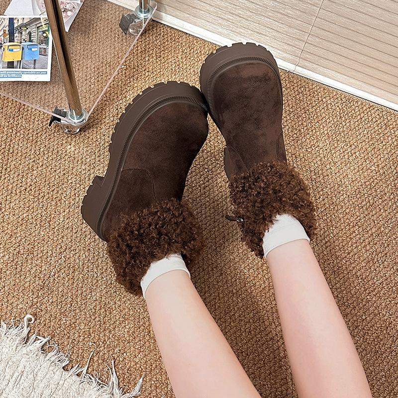 Women's thick-soled winter lightweight furry mouth warm one foot pedal padded snow boots non-slip wear casual sneakers plush cotton boots