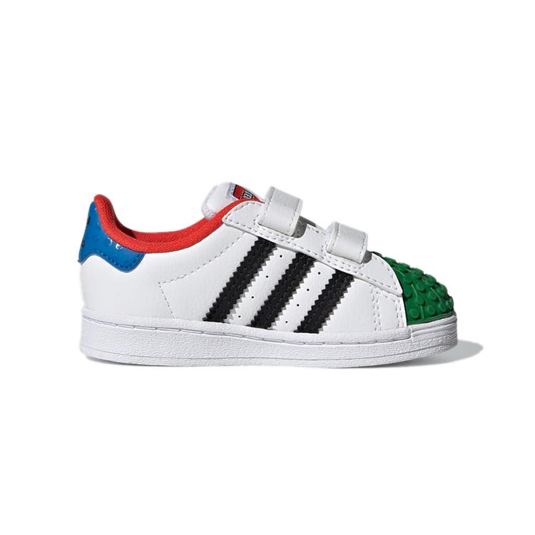 LEGO x Adidas Originals SUPERSTAR CF Comfortable Abrasion Resistant Low top Toddler Shoes White Green Blue H03970
