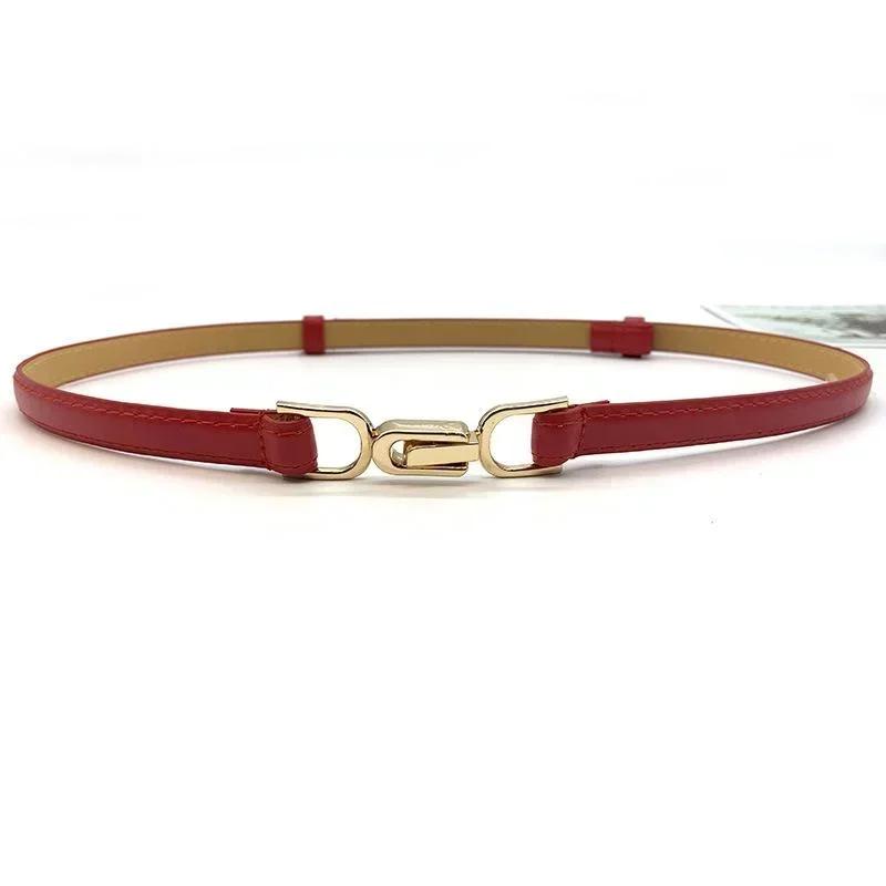 Women Fashion Solid Color Adjustable PU Leather Dress Sweater Belts Skinny Thin Women Waist Strap Gold Color Buckle Belts Supply