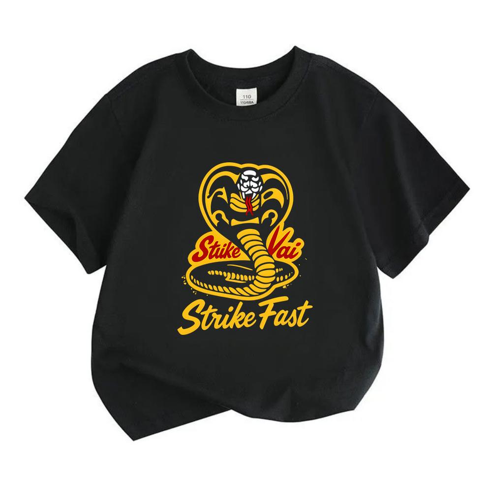 Kids Boys Girls 100% Cotton Crew Neck Short Sleeve T-Shirt, Fun Cobra Graphic Strike Fast Casual Tees, Soft Breathable Tops for Daily Outdoor Sports P