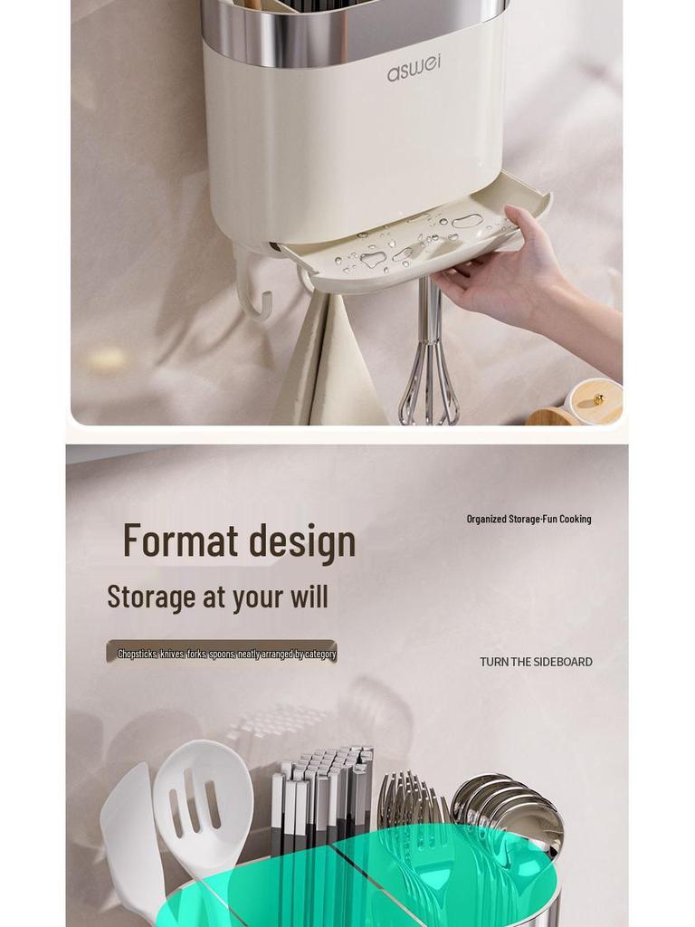 Premium Wall-Mounted Chopstick Holder & Drain Tray for Kitchen Storage