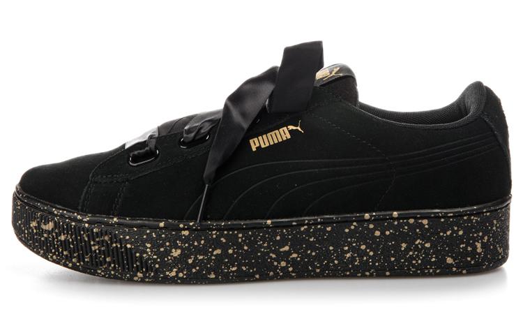 PUMA Vikky Platform Ribbon  Black Gold  Women s 366815-01 37