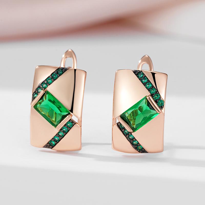 Kinel Dark Green Opal Zircon English Earrings For Women Vintage Rose Gold Color Black Fine Jewelry