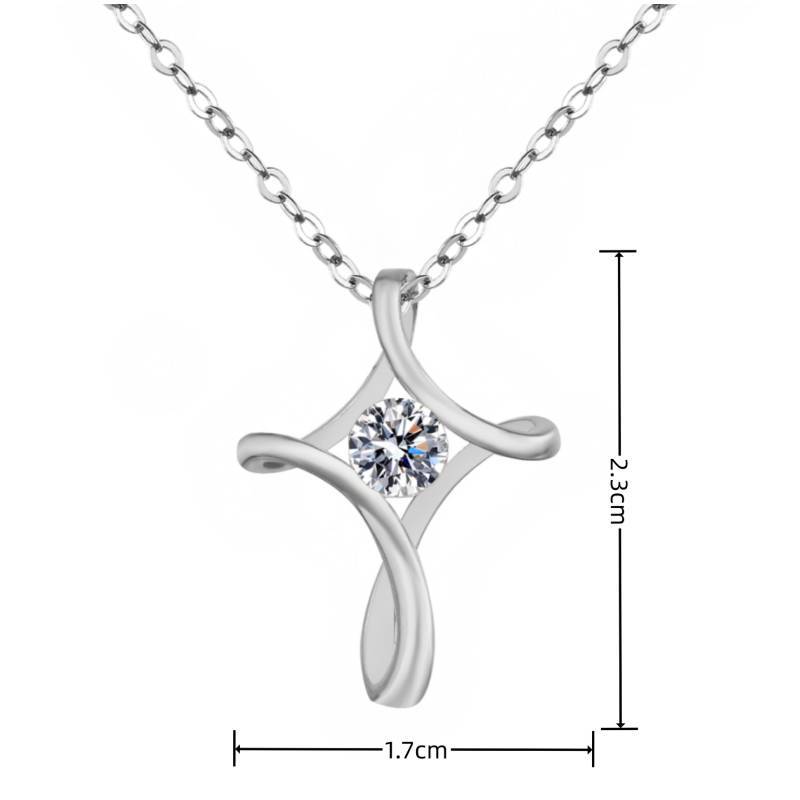 Geometric Silver Cross Pendant Necklace With Zirconia For Romantic Couples