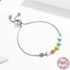 Rainbow Heart S925 Sterling Silver Bracelet Platinum Plated Fashion Silver Bracelet