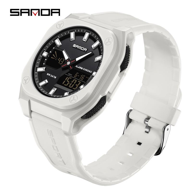 Orologio Cronometro Sportivo Sanda per Nuovi Studenti: Sincronizzato a Due Lancette, Ora Mondiale, Impermeabile 50M, Orologio Elettronico