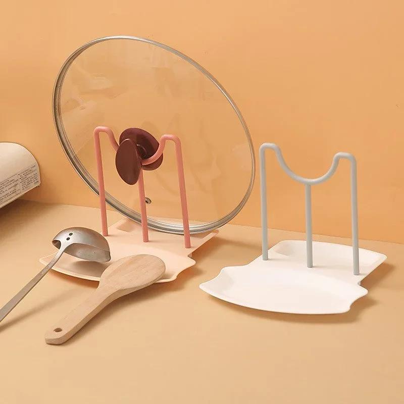 1Pc Kitchen Dish Pot Lid Storage Rack Countertop Punch-Free Spoons Holder Bracket