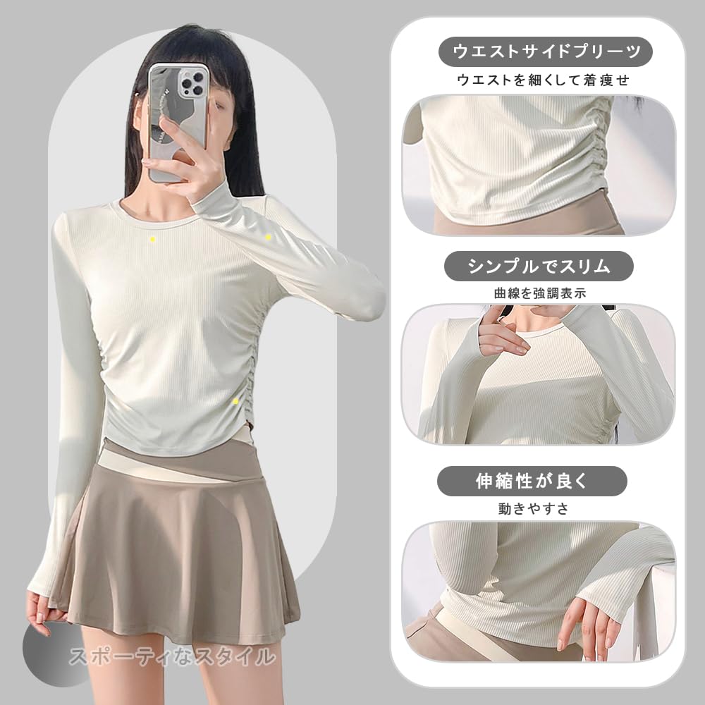 Siomlana Yoga Sports Long Pilates Round Gym Side Women's Top, Shirt, Sleeve, Wear, Loungewear, Neck, Sportswear, Workout, Stretch, Comfortable,