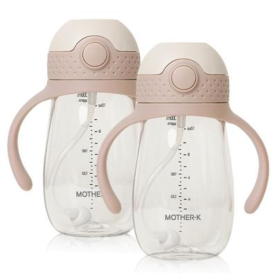 Mother K Infant Hug Weight Straw Cup 300ml, 2 Pcs, Pink Beige