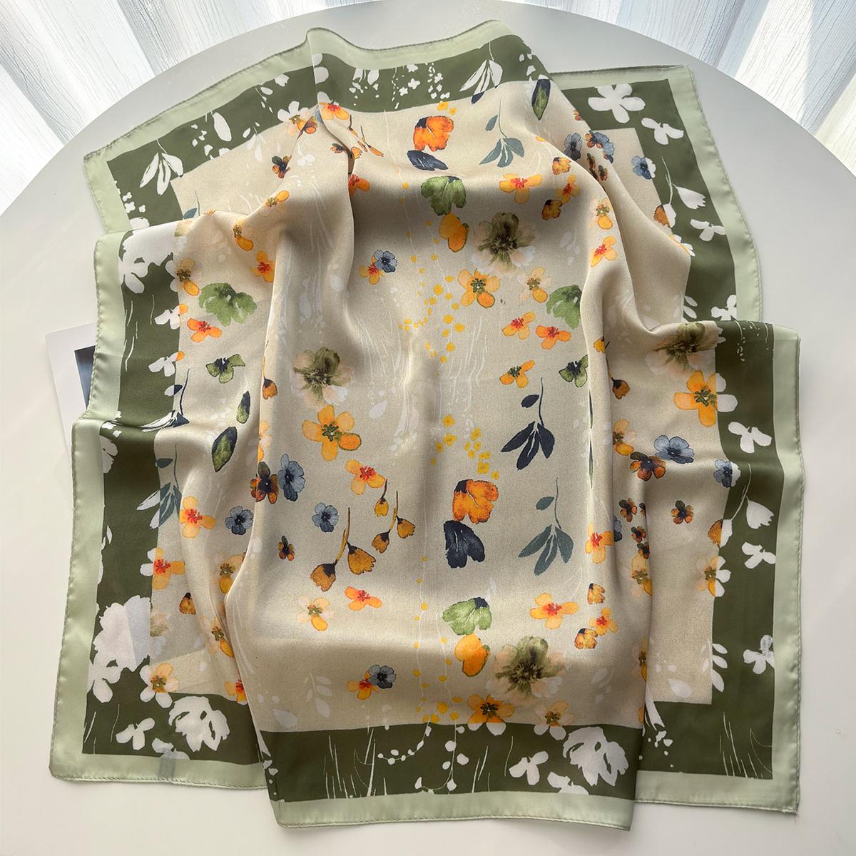 

Luxury Square Scarf For Women Elegant Ladies Hijab Neckerchief Shawl For Travel Soft Stain Imitation Silk Scarves