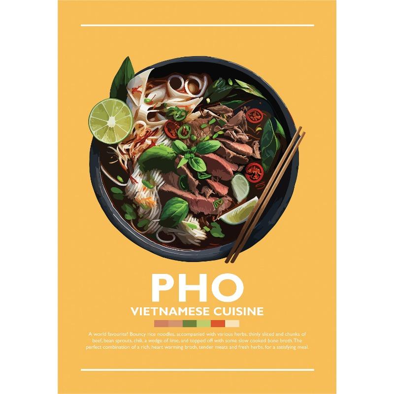 Pôster Minimalista de Comida Vietnamita Banh Mi Bun Cha Goi Cuon Banh Xeo Cao Lau Pintura em Tela Arte de Parede Imagem Decoração de Cozinha Casa