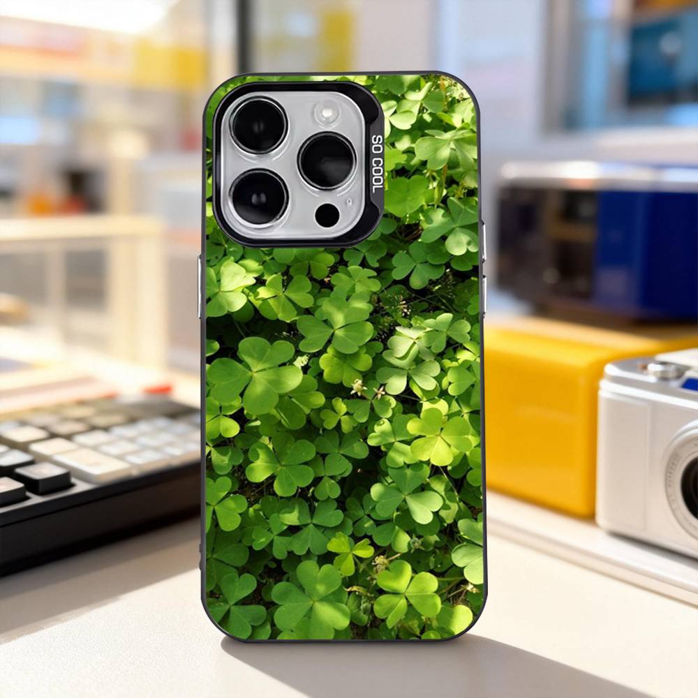 

Чехол для телефона Четырехлистный клевер для iPhone 11,12,13,14,15,16,17,Pro,Max,Plus,E,Air,Mini IMD Матовый черный iPhone16