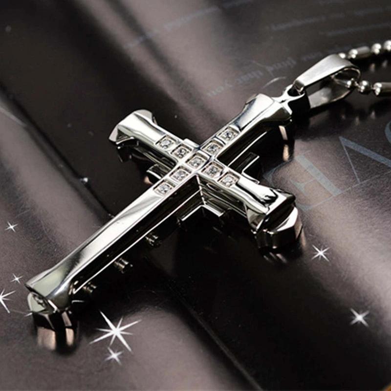 Men's Cross Necklace Gold Plated Silvery Black Inlaid Zircon Hip Hop Pendant