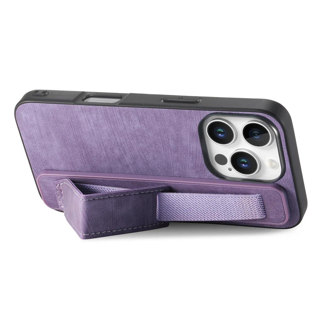 Kickstand Wrist Strap Leather Phone Case for iPhone 16 15 Pro Max Plus SE 2025 Shockproof Protective Cover