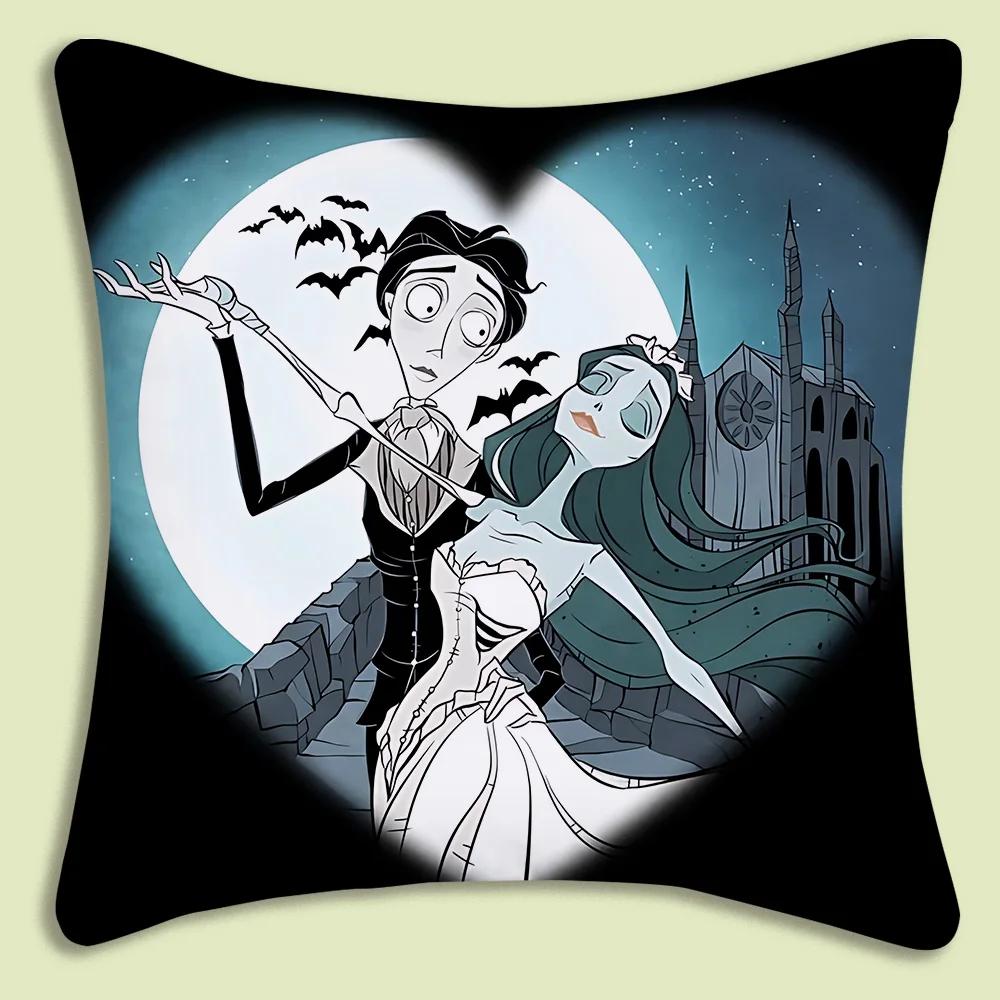 C-Corpse Bride Cartoon Anime Pillow Covers Cartoon Sofa Decorative Home Double-Sided Printing Short Plush Cute Cushion Cover