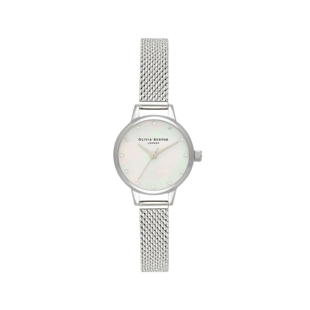 Authorized Retailer Olivia Burton Classics Mini Watch OB16MN04 White with Sparkle Boucle Mesh [OLIVIA BURTON] Women's Mother-of-Pearl Markers/Silver