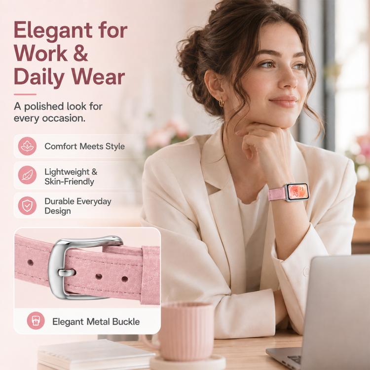 Litchi Texture Loop Buckle Vegan Leather Watch Band For Huawei Band 11 Pro / 11 Pro NFC / 11