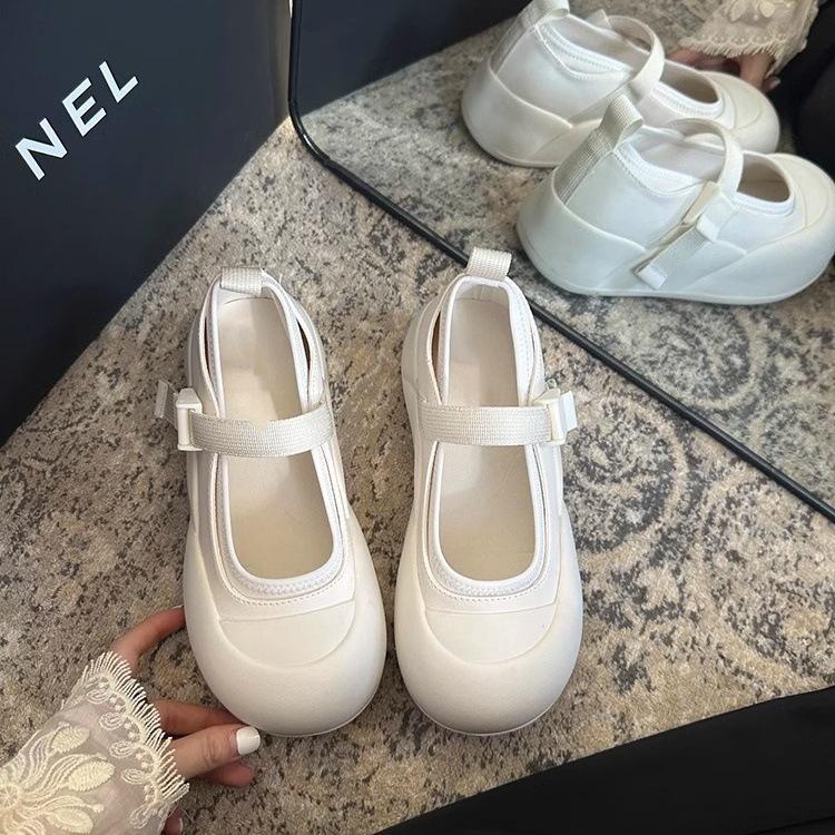 

Weird aestheticism thick sole inner height increase leather ugly cute Mary Jane women breathable spring and summer new little white single shoes 40 белый