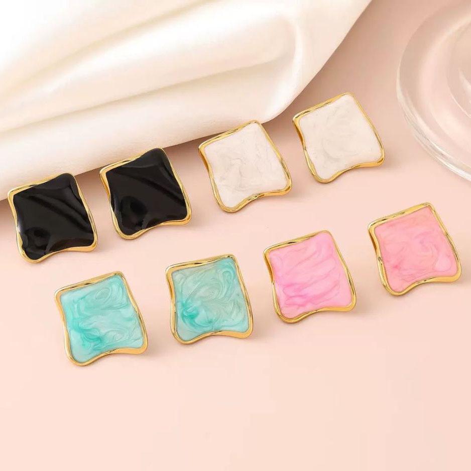 High-End Luxury Stainless Steel French Enamel Square Dangle Earrings for Women