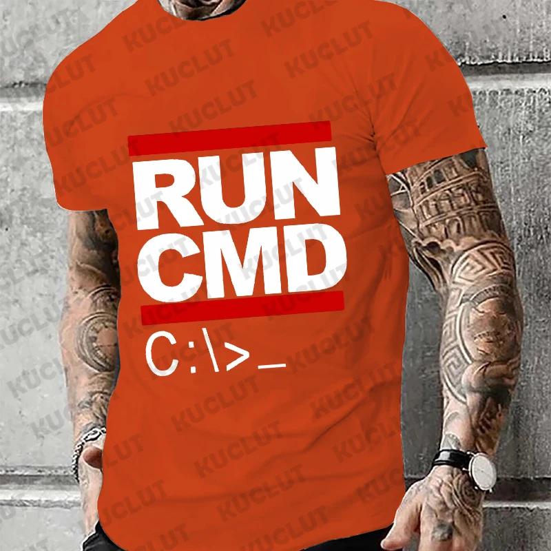 Men's T-shirts Run Cmd Computer Programmer Tshirts Funny Birthday Gift for Man Boyfriend Husband Summer 2024 Short Sleeve Tshirt