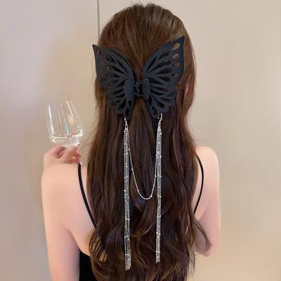 Pinça de Cabelo Grande com Franja de Borboleta Clip de Tubarão Simples Coreano para Rabo de Cavalo Pinça de Caranguejo Acessórios de Cabelo para Meninas