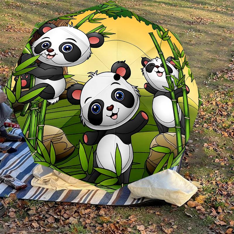 1PC Panda Bamboo Automatic Open/Close Umbrella with Windproof, 8-Rib Sturdy Canopy, Durable Ribs, Fashionable Design1311A