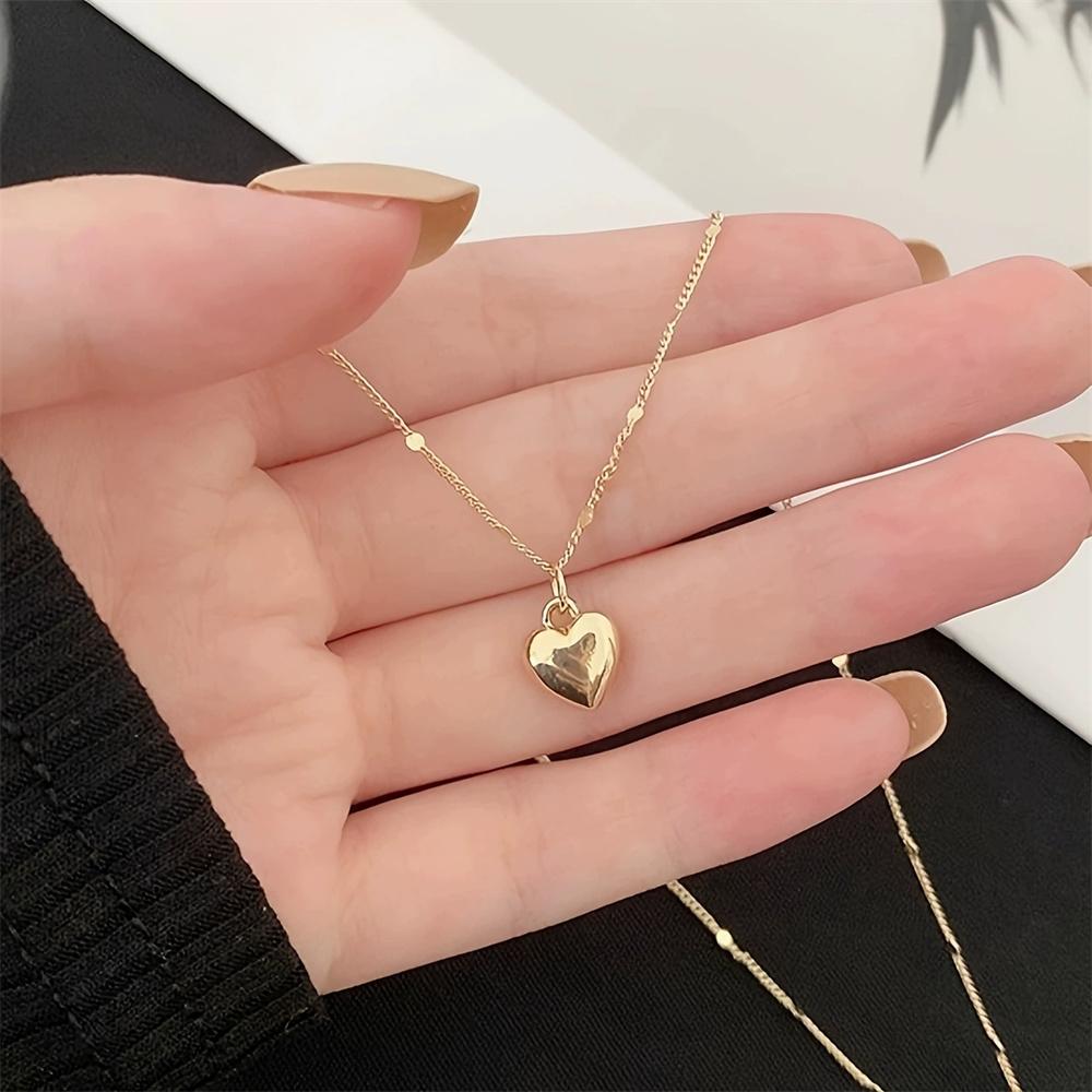 

Simple Love Heart Pendant Necklace Golden Copper Color Trendy Office Lady Link Chain Neck Zircon Gift for Friend Fashion